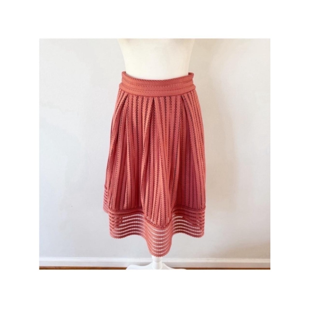 Anthropologie Pleated Skirt Womens Small Pink Crochet Lace Twee Preppy Coquette